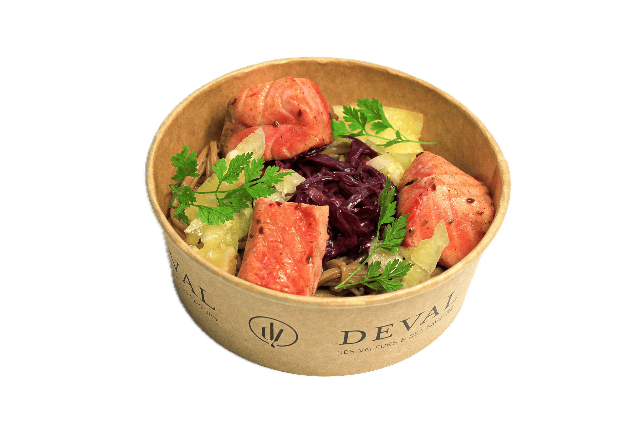 Bowl Ananas Saumon Nouille Soba Et Chou Rouge Avec Arrie Re Plan Supprime